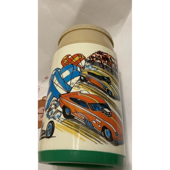 Vintage 1975 Rare ALADDIN INDUSTRIES DRAGSTRIP THERMOS With Green Cap AOP - Picture 5 of 16